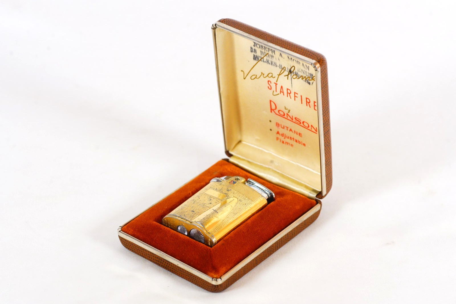 Ronson Varaflame Starfire Cigarette Lighter Gold Tone Skyscraper