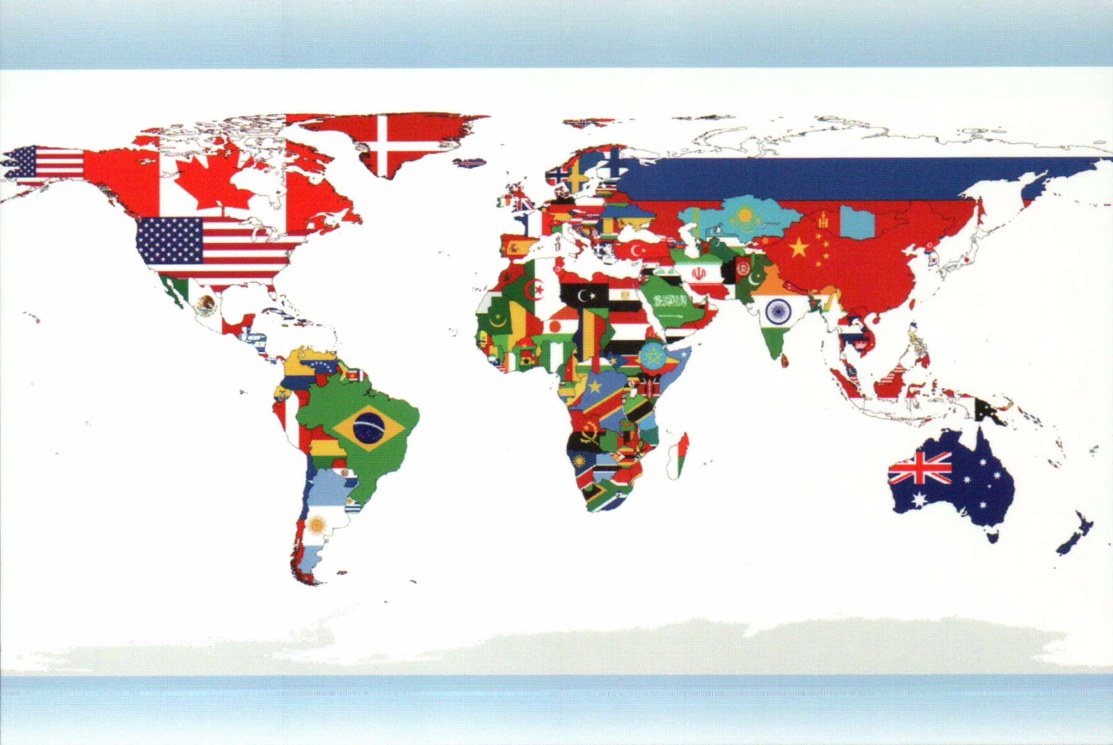 World Map Showing Flags by Country United States Australia Canada etc - Postcard