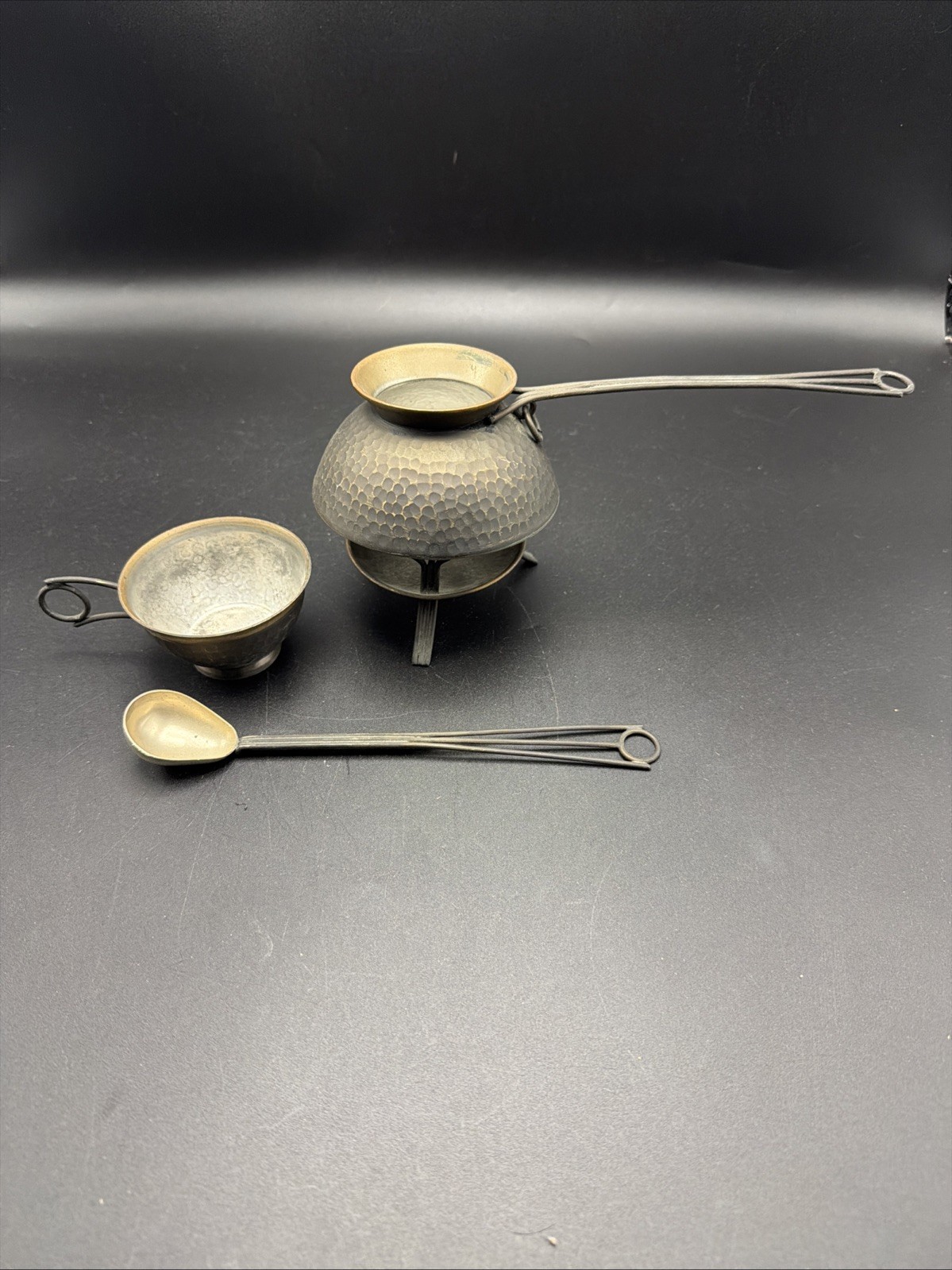 Vintage  russian hand hammered steel Cezve coffee set Complete
