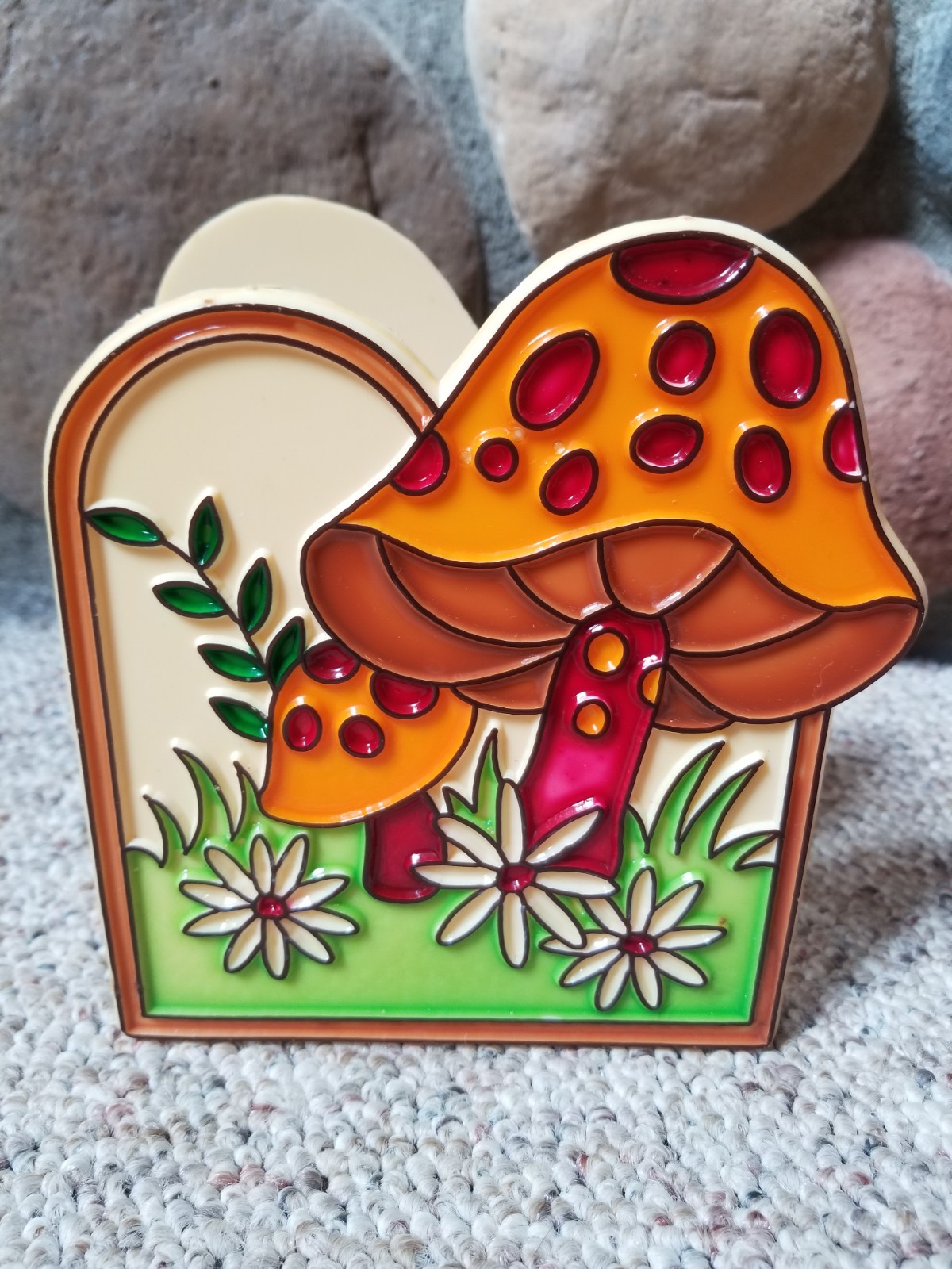 Vintage 70s Magic Mushroom Shrooms Napkin Holder Double Sided Hippy Groovy Retro