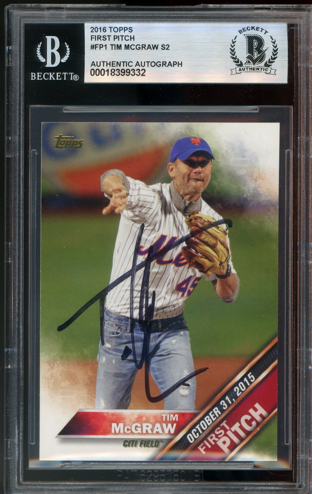 Tim McGraw Country 2016 Topps First Pitch Mets Signed Card Beckett Auto BAS Tim McGraw Country 2016 Topps First Pitch Mets Signed Card Beckett Auto BAS