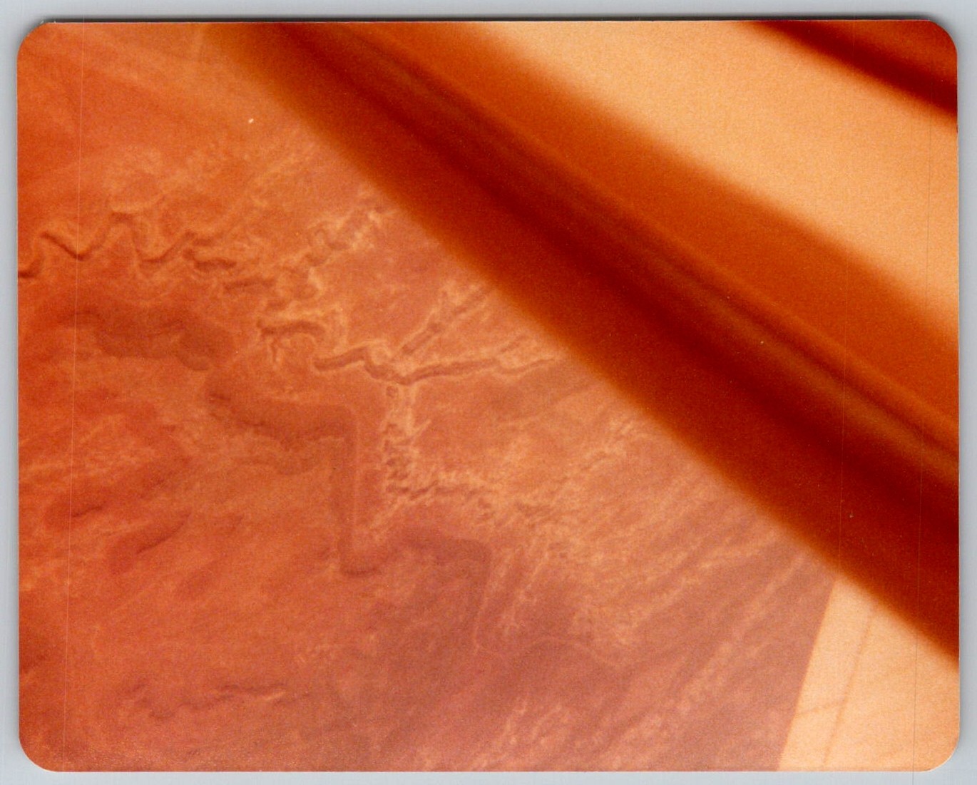 Vtg Color Snapshot Aerial View River Canyon Landscape Shadow Detail 1970s