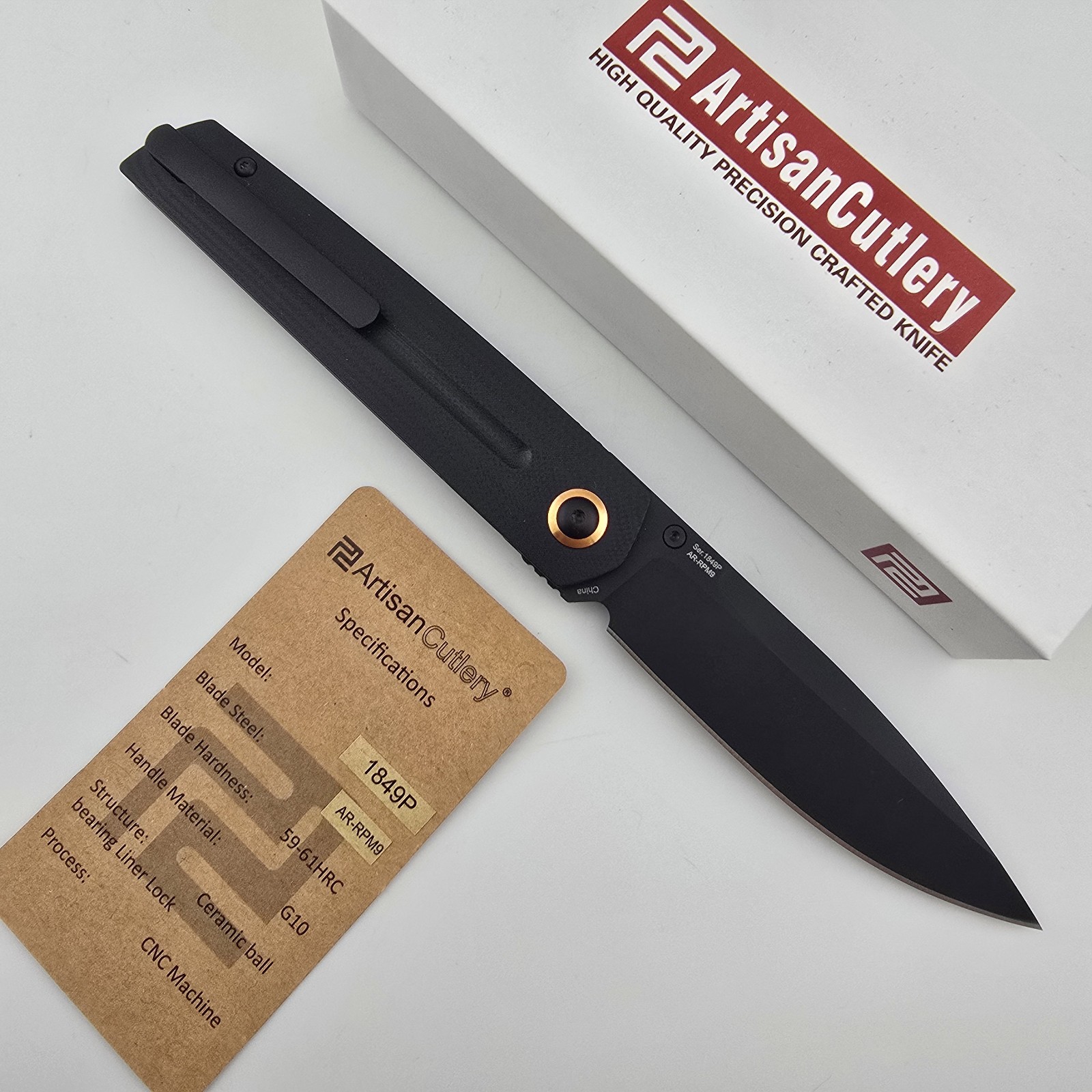 Artisan Cutlery Sirius Folding Knife AR RPM9 Black G10 Front Flipper 1849PBBK