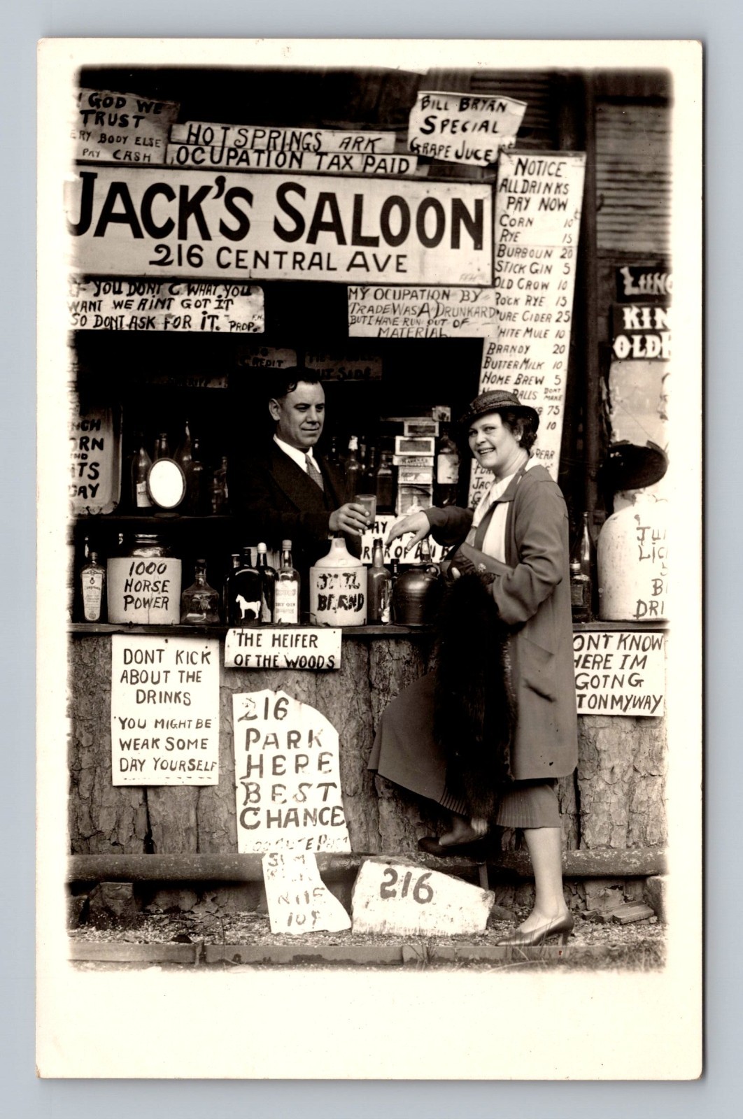Hot Springs Arkansas Jacks Saloon 216 Central Ave Humor RPPC Antique Postcard