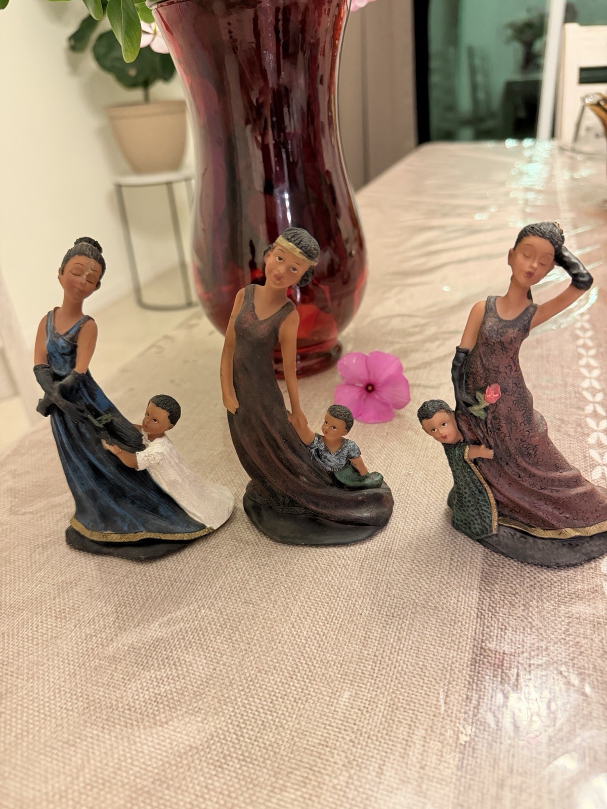K\'s Collection Mother & Child Painted Resin Figurines Set of 3 Multicolor