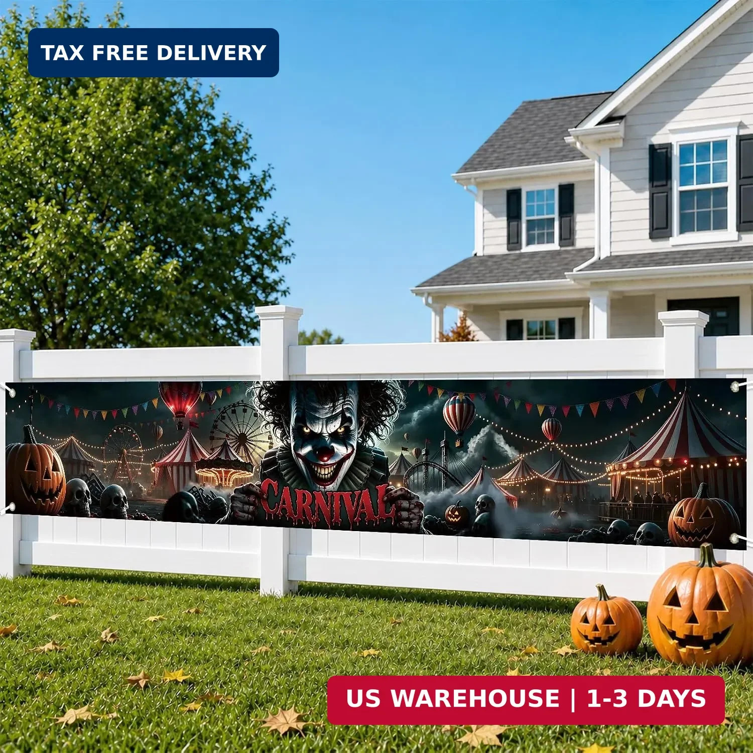 Halloween Carnival Banner, 118 x 19.7 Inch Dark Clown Circus Decor | Large Outdo