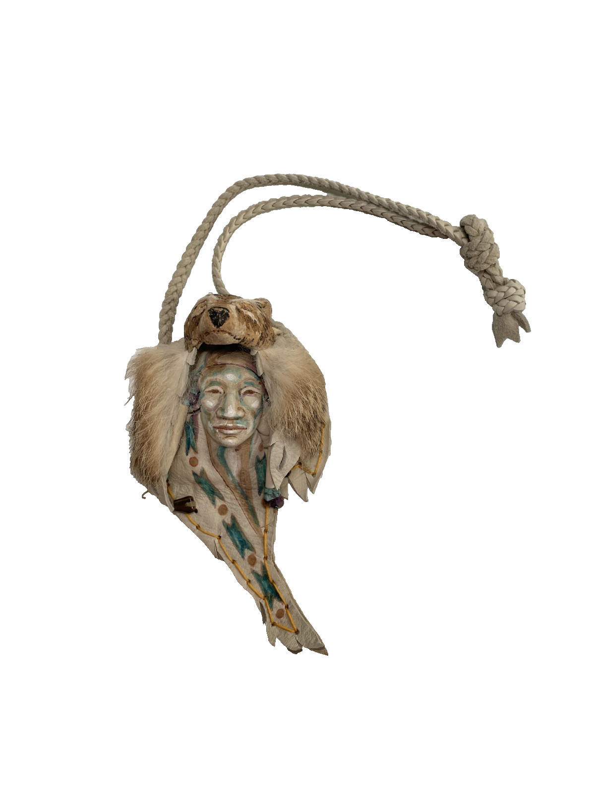 Vtg Judith Costello Native American Leather Wall Hanging Art Piece Beige Decor