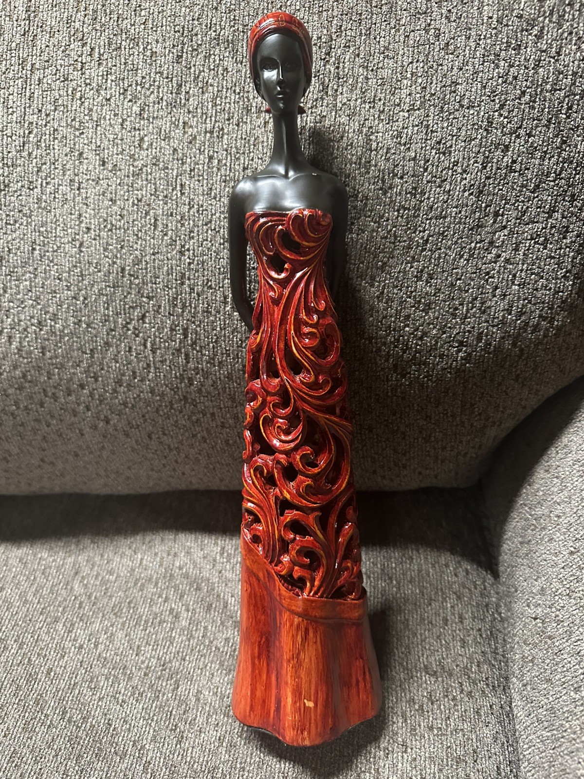 Tall Elegant African Woman in Red Dress with Scroll Design 16