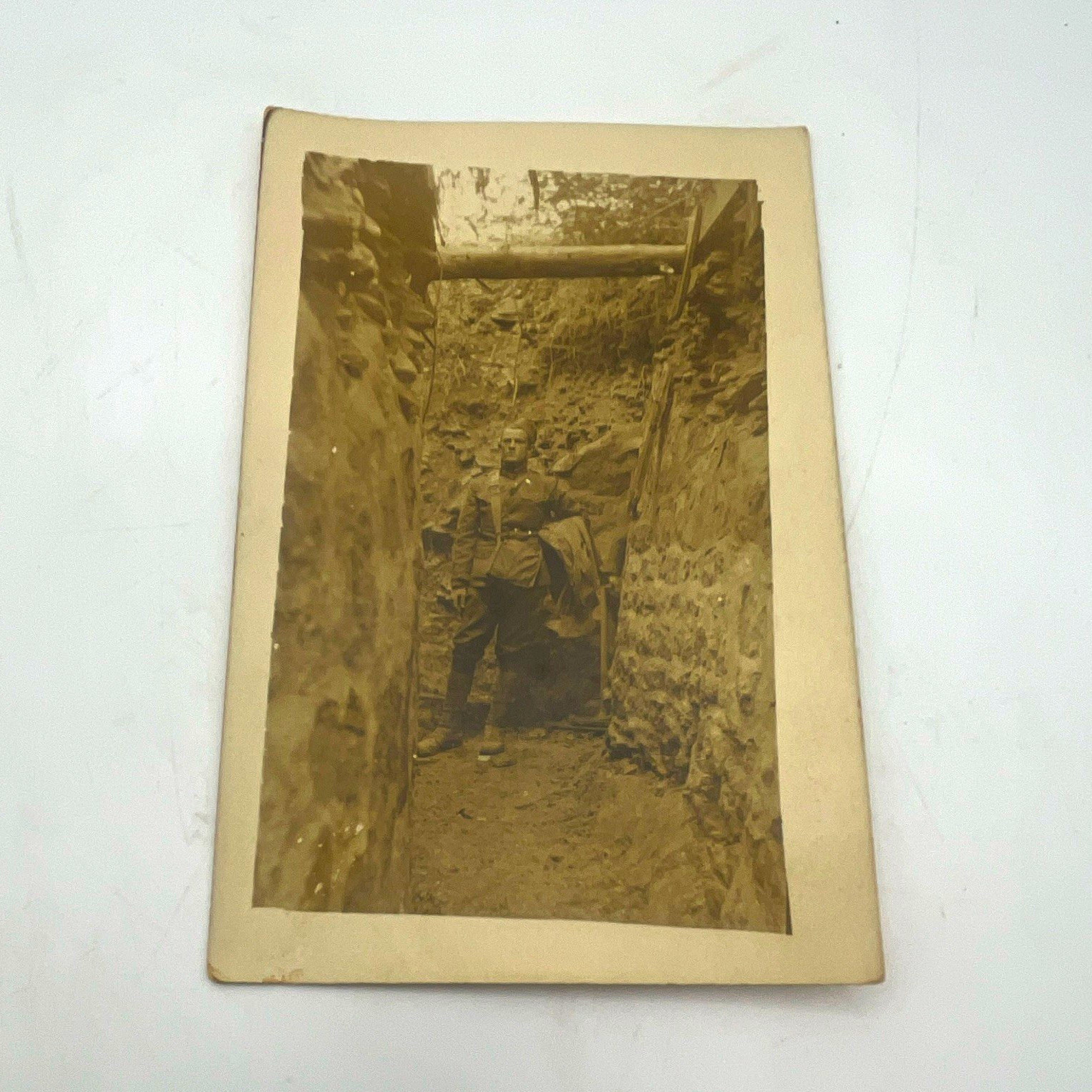 World War I German Soldier In Trench Real Photo RPPC Postcard Back Unposted