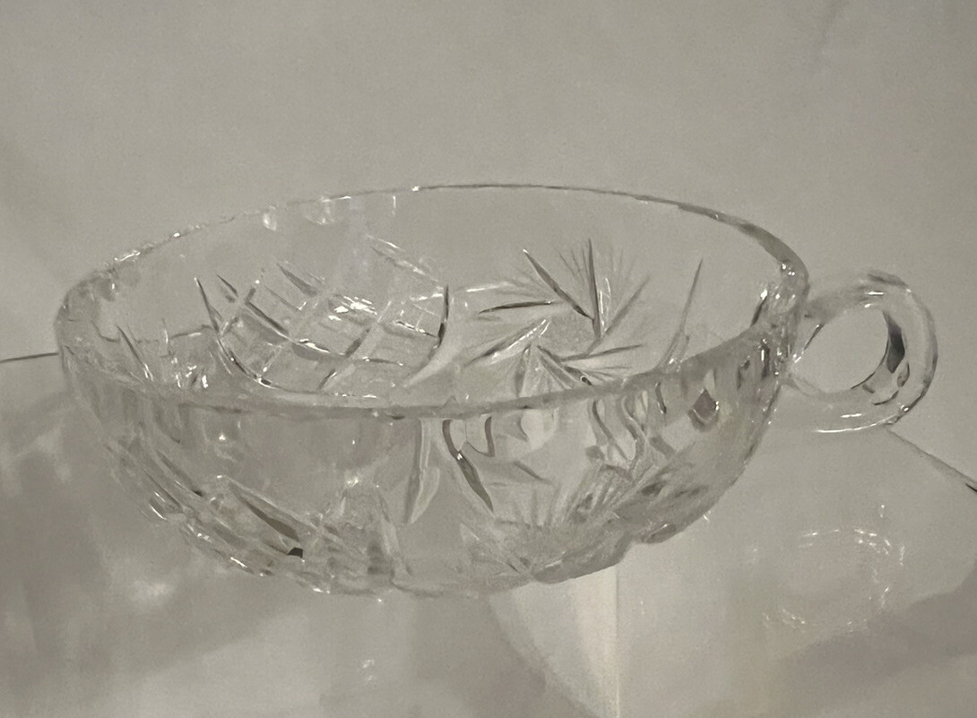 Vintage Single Handled Clear Glass Nappy Dish Etched Pinwheel Star Diamond