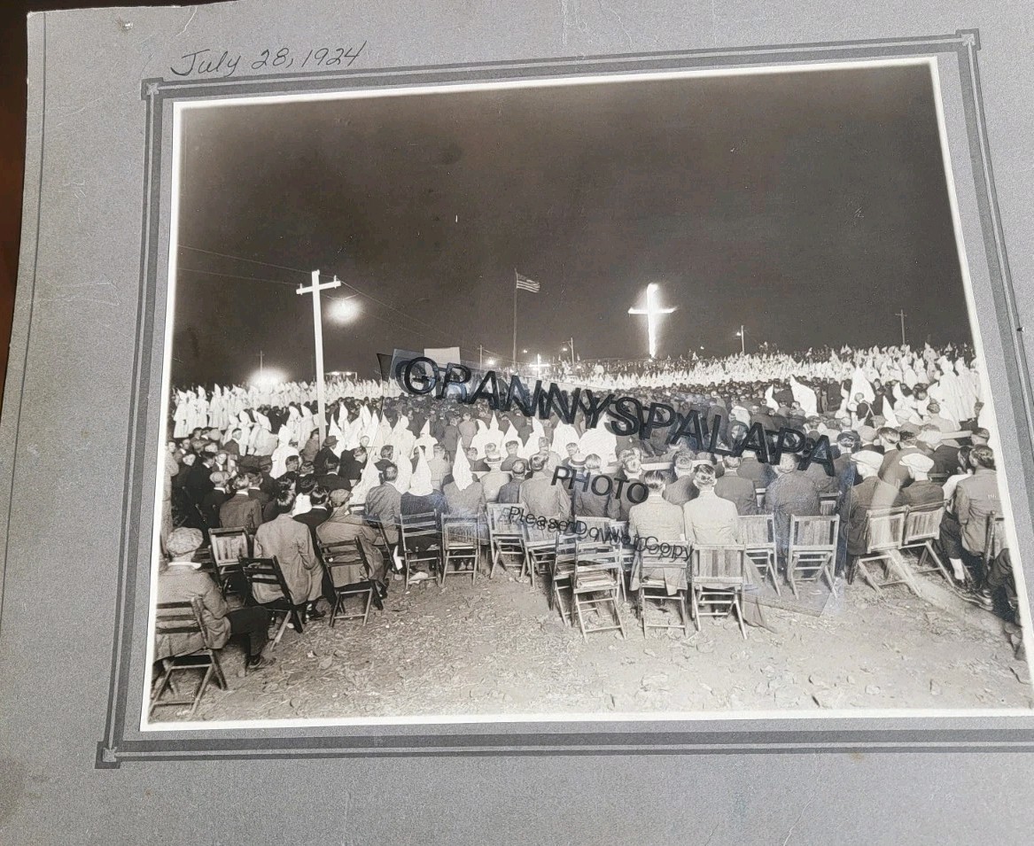 Original July 28 1924 Ku Klux Klan-KKK Night Gathering Photograph-Large Assembly