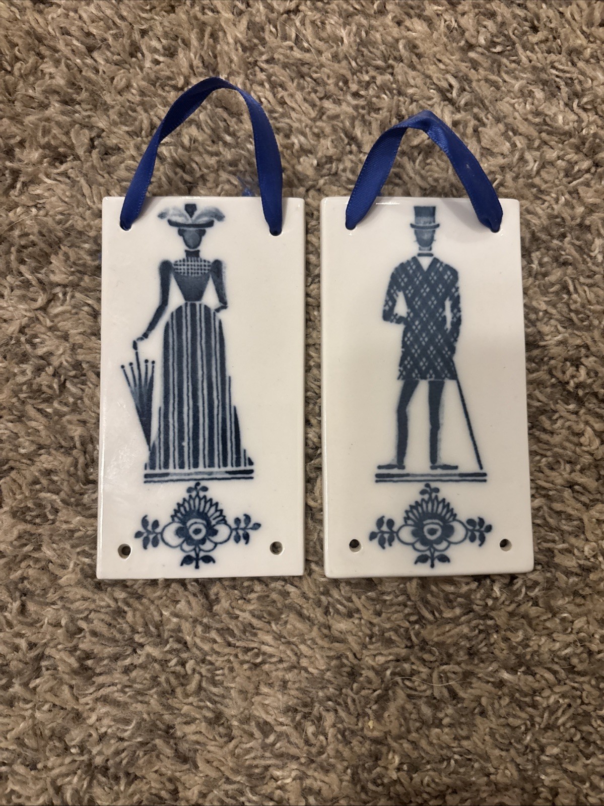 Rare Vintage Pair Royal Copenhagen Restroom Signs Porcelain 9875