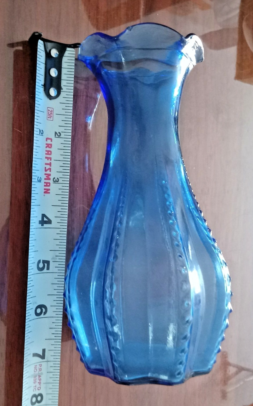 Blue Glass Flower Vase Hobnail Beaded vintage