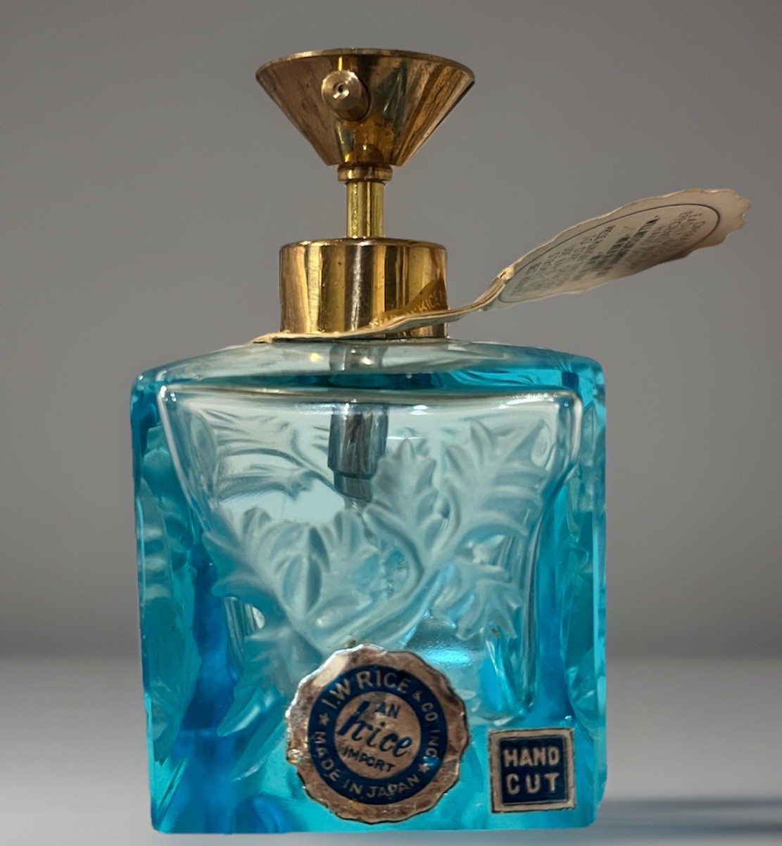 Vintage 1950 Blue Perfume Atomizer I.W. Rice Presto Mist Bulbless Glass Bottle  