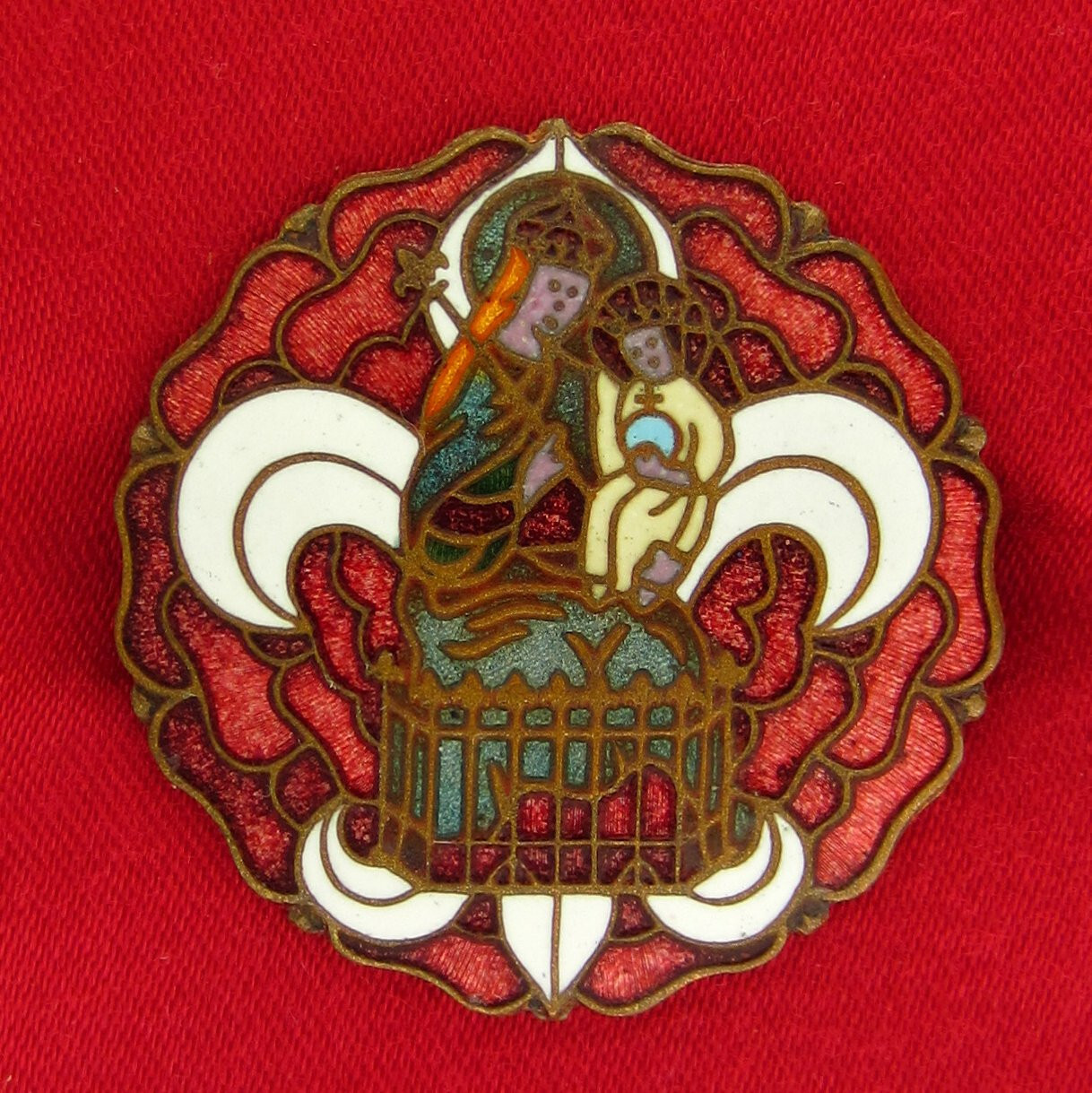 Vintage MARY JESUS PIN Enamel OUR LADY OF LATREILLE FRANCE Large French Brooch