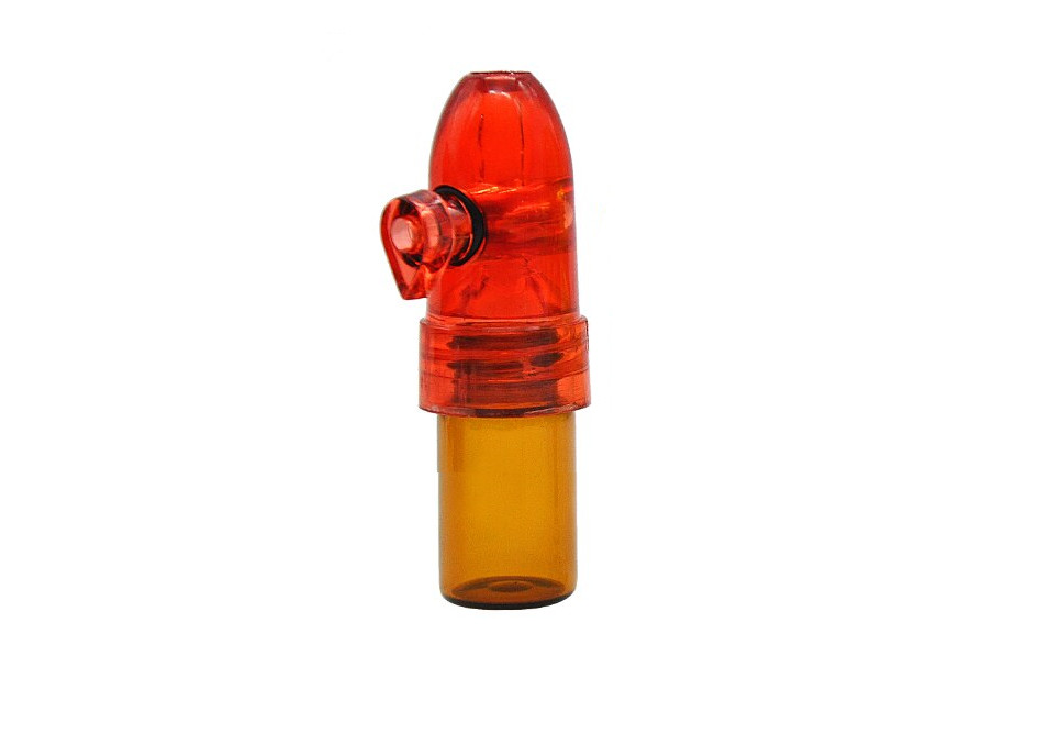 Plastic & Glass Amber Bullet Tobacco Snuffs | Small | Red Plastic & Glass Amber Bullet Tobacco Snuffs | Small | Red