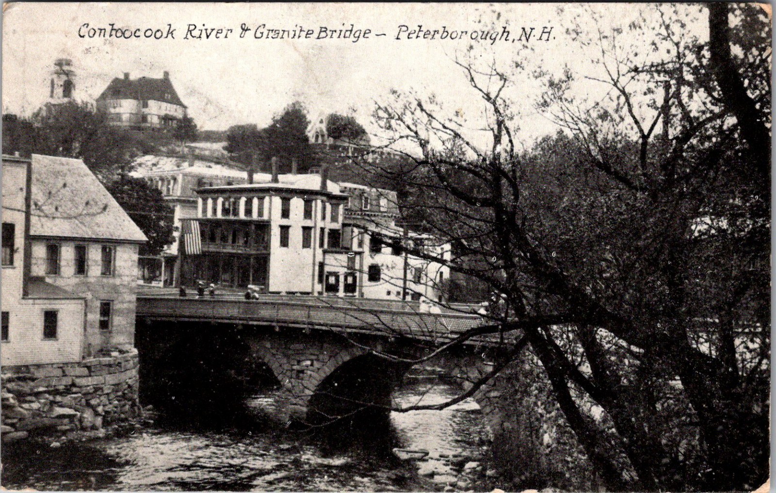 Contoocook River & Granite Bridge 1911 Peterborough NH Vintage Postcard TP15-20