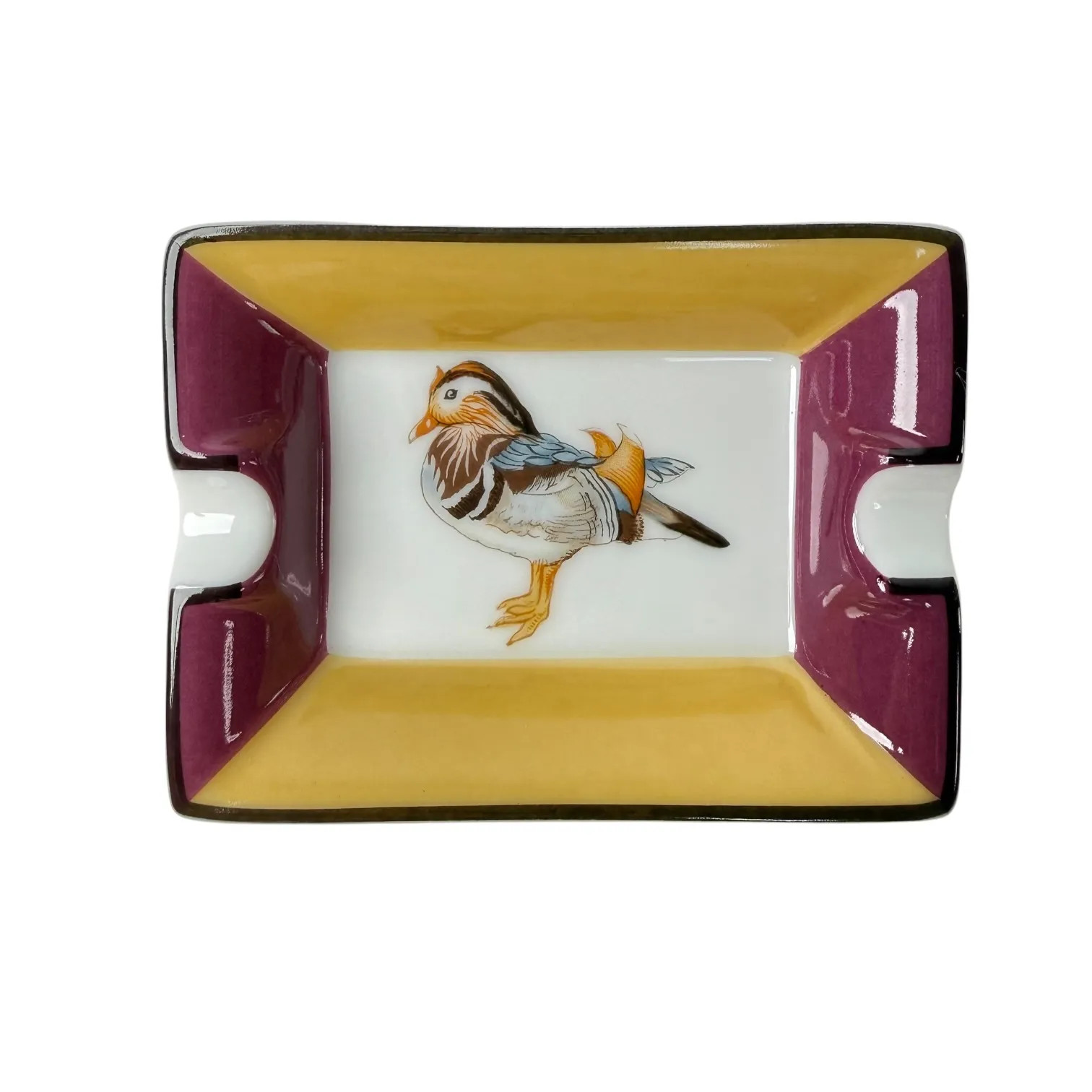 Hermes ashtray mandarin duck pattern red yellow porcelain small tray luxury