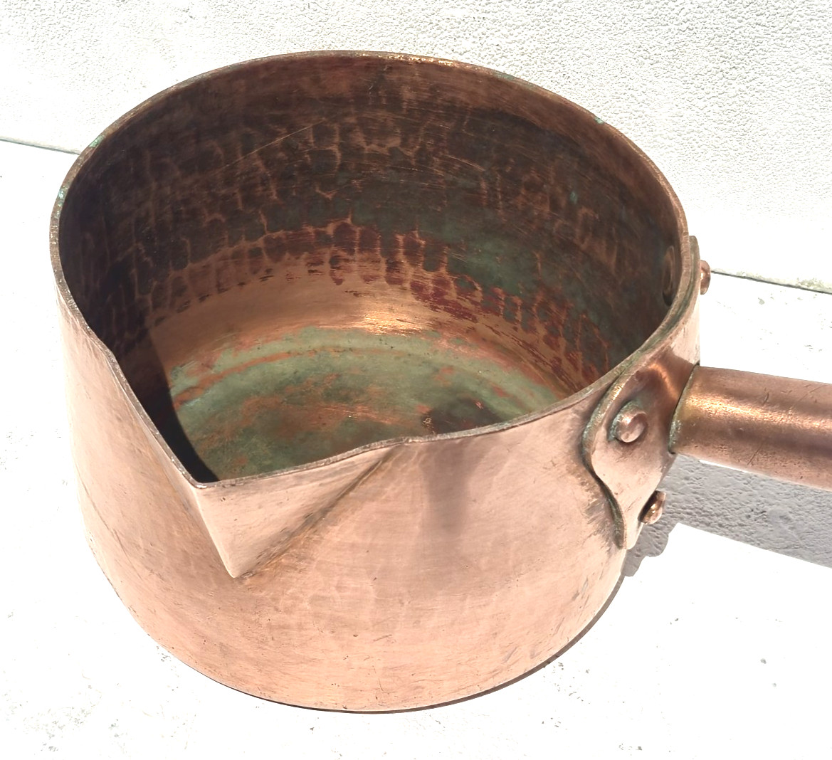 Vintage 5.7in French Copper Pouring Pan Sugar Pan Pouring Lip Copper Handle 3lbs Vintage 5.7in French Copper Pouring Pan Sugar Pan Pouring Lip Copper Handle 3lbs