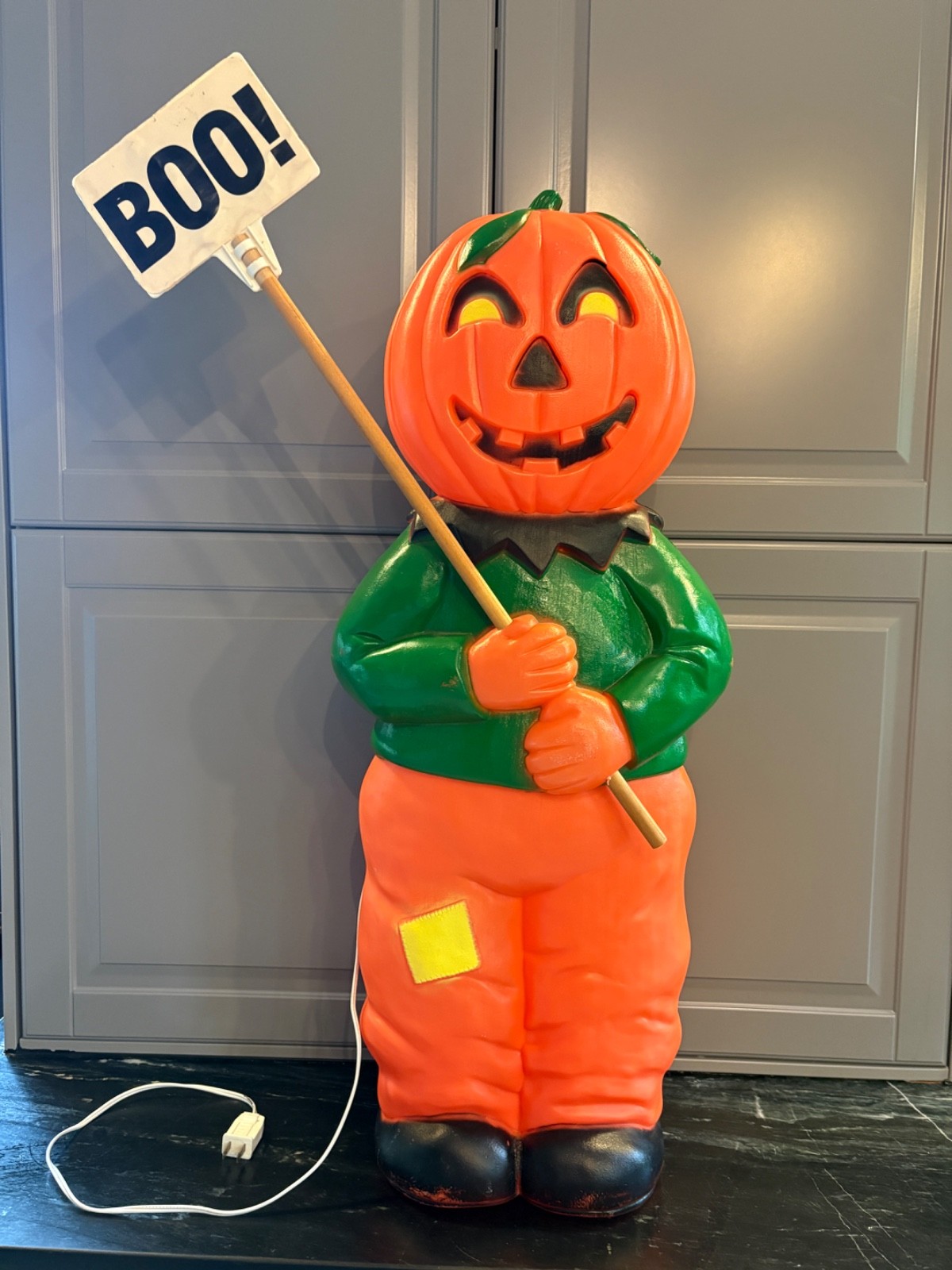 Vintage Pumpkin Head Don Featherstone Blow Mold Goblin with original sign