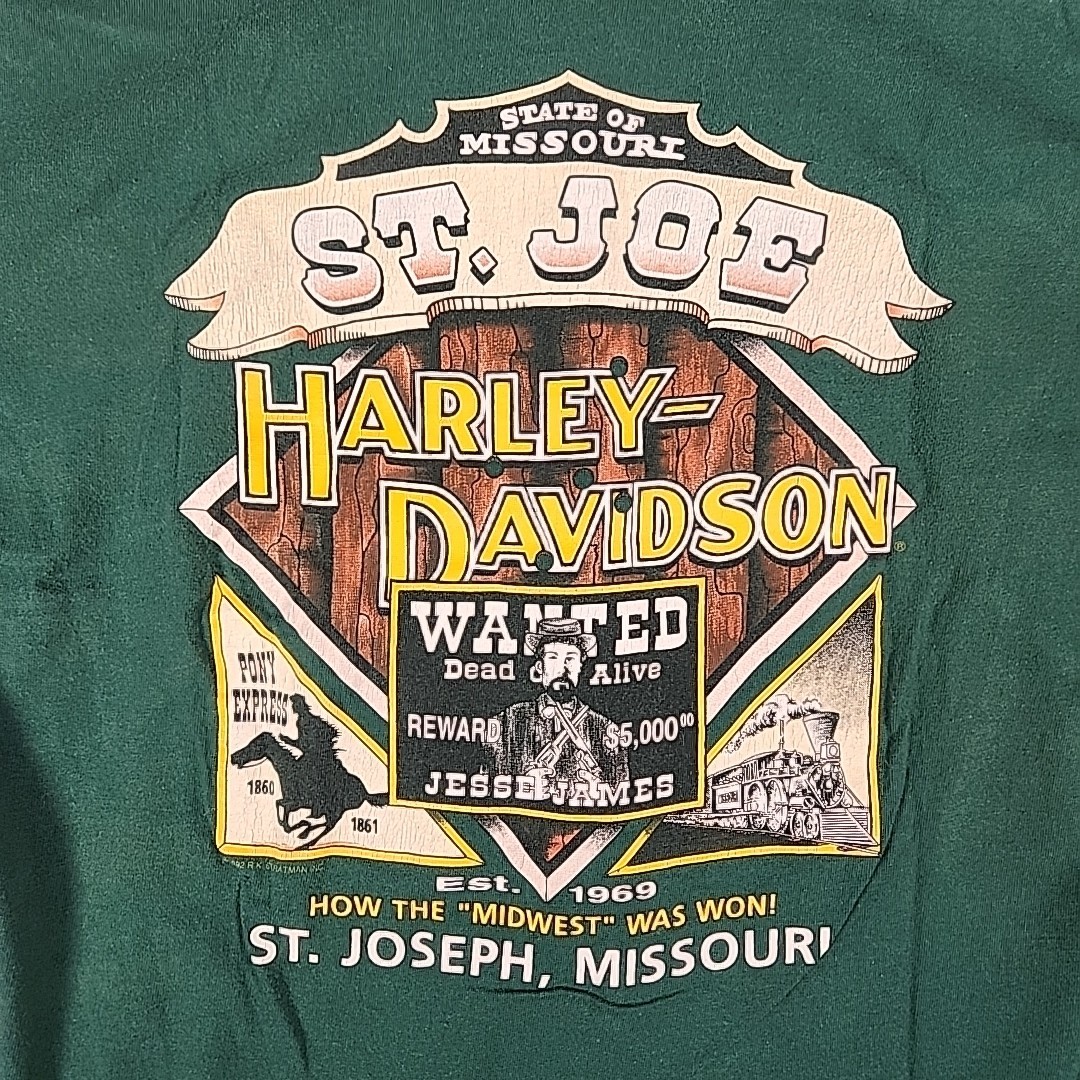 VTG 1993 Harley Davidson Shirt Mens L Green How The Midwest Was Won St Joe MO