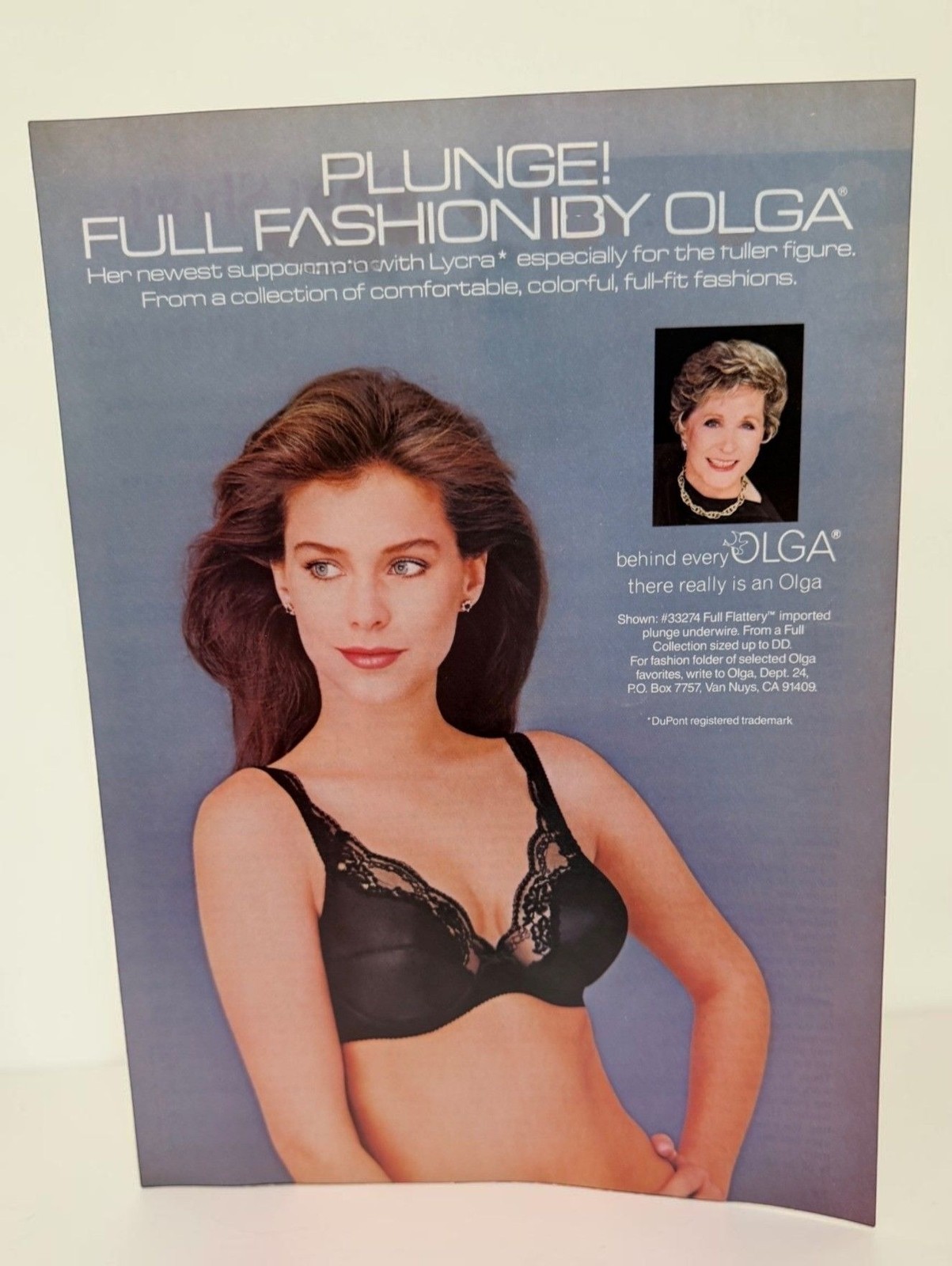 Olga Plunge Full Fashion Bra Vintage Print Ad Support 1980s Retro Lingerie