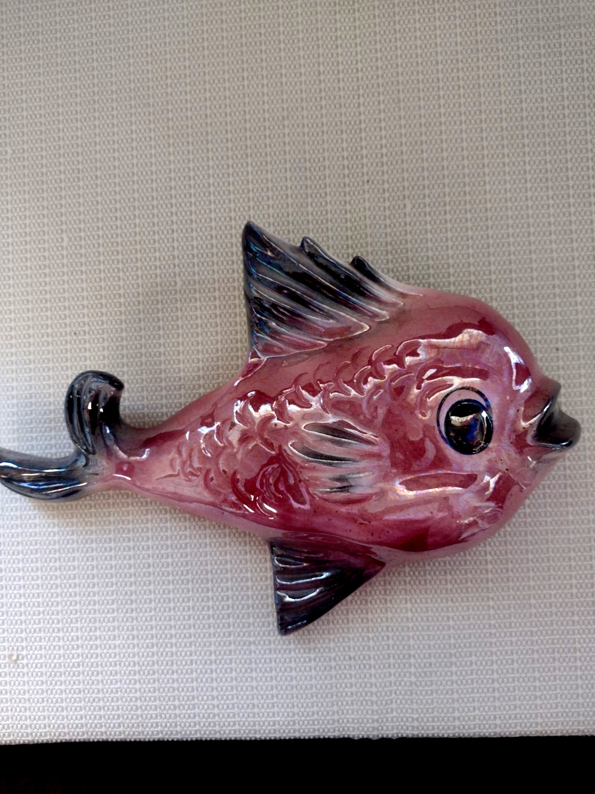 VTG MCM Ceramic Iridescent Pink Fish Wall Pocket Tropic Treasures by Ceramicraft