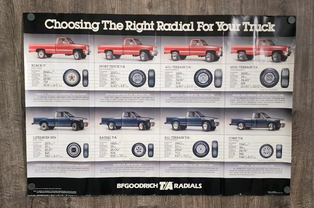 1986 BF Goodrich Radials Poster Chevrolet Trucks 36x25\ 1986 BF Goodrich Radials Poster Chevrolet Trucks 36x25\