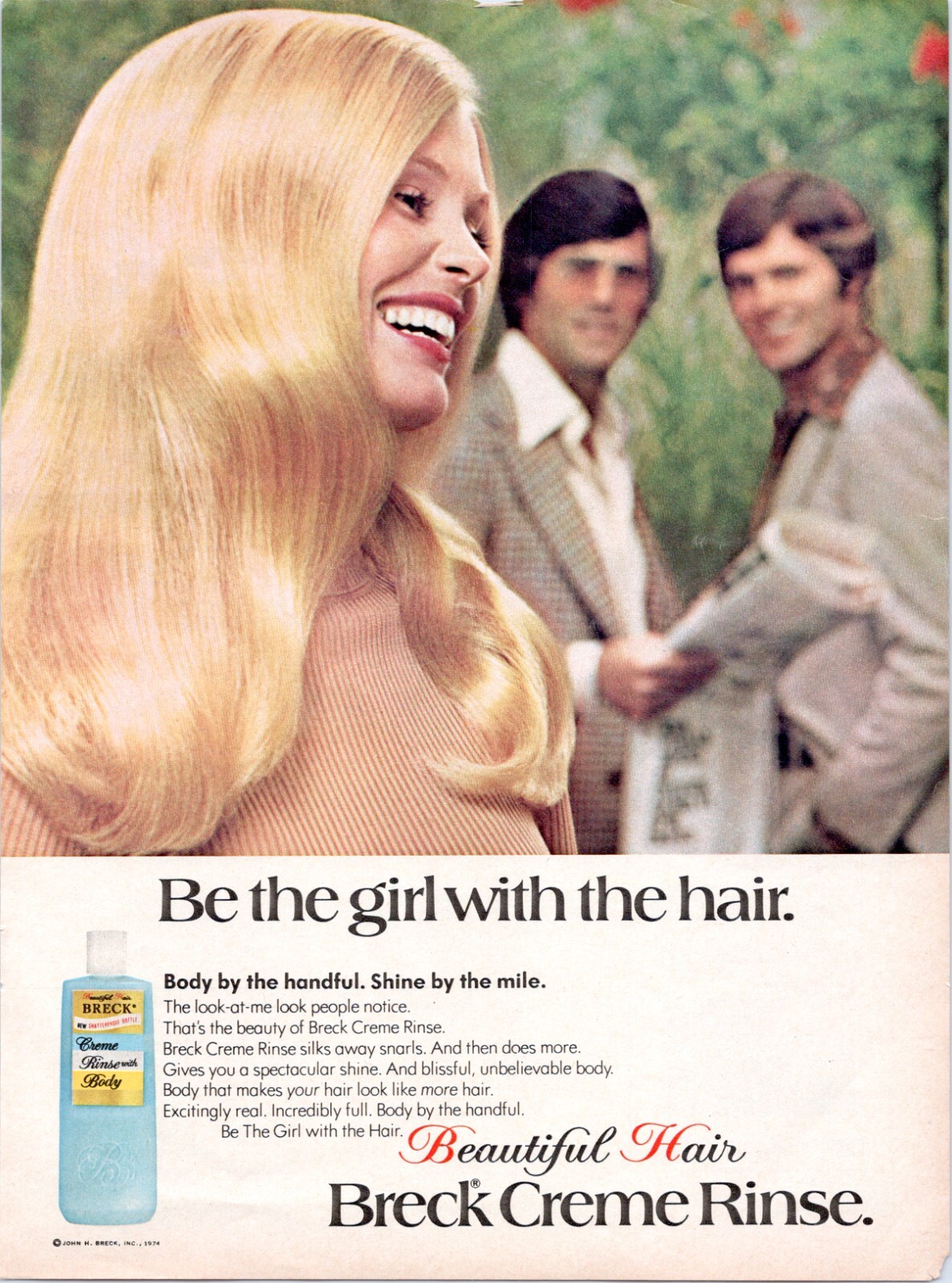 BRECK Creme Rinse 1974 Vintage Print Ad Be The Girl With The Hair Beauty