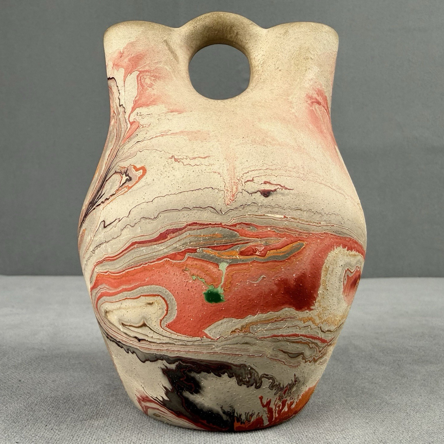 Vintage Nemadji Indian Pottery Native Clay USA Double Neck Wedding Vase 5.5”