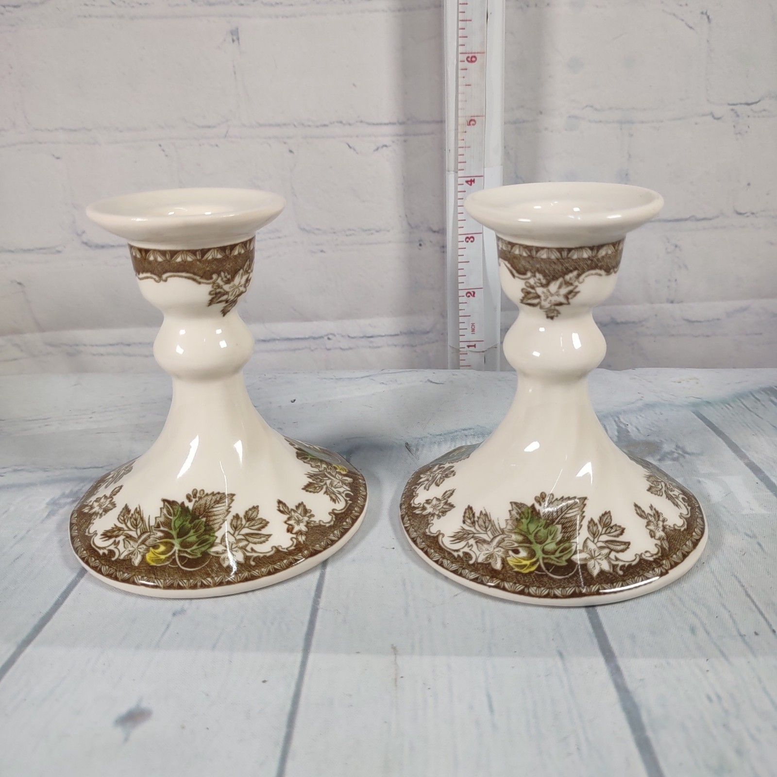 Johnson Brothers The Friendly Village 4 Inch Candle Holders 2 Pc Set - England Johnson Brothers The Friendly Village 4 Inch Candle Holders 2 Pc Set - England