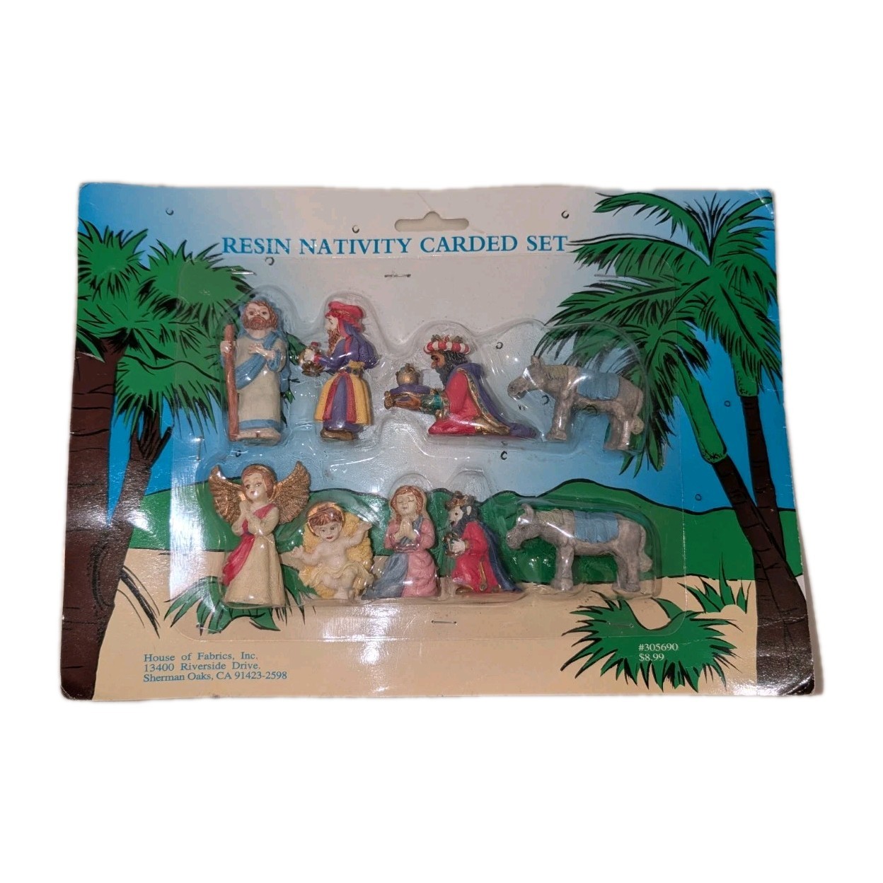 VTG House of Fabrics Resin Nativity Set 9pc Carded Miniature Joann Pre-1998