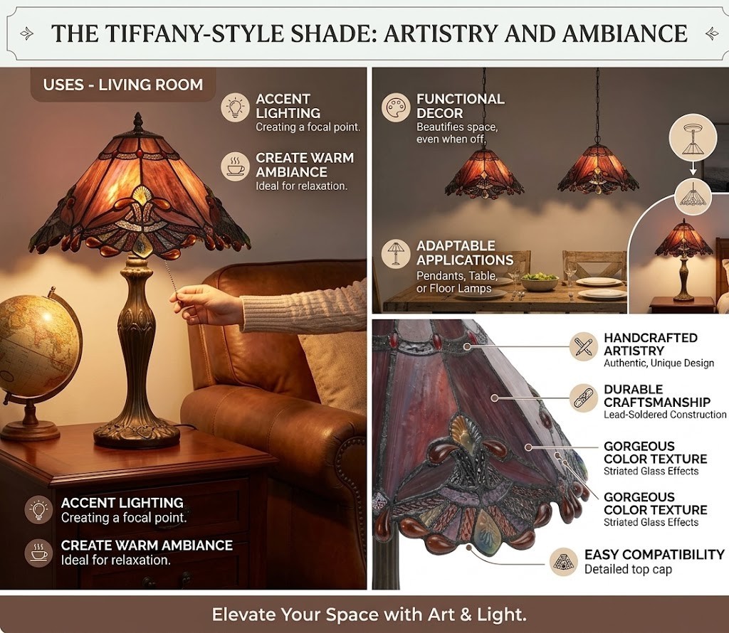 S10021 Tiffany Style Stained Glass Baroque Lampshade (13-inch Wide Red)