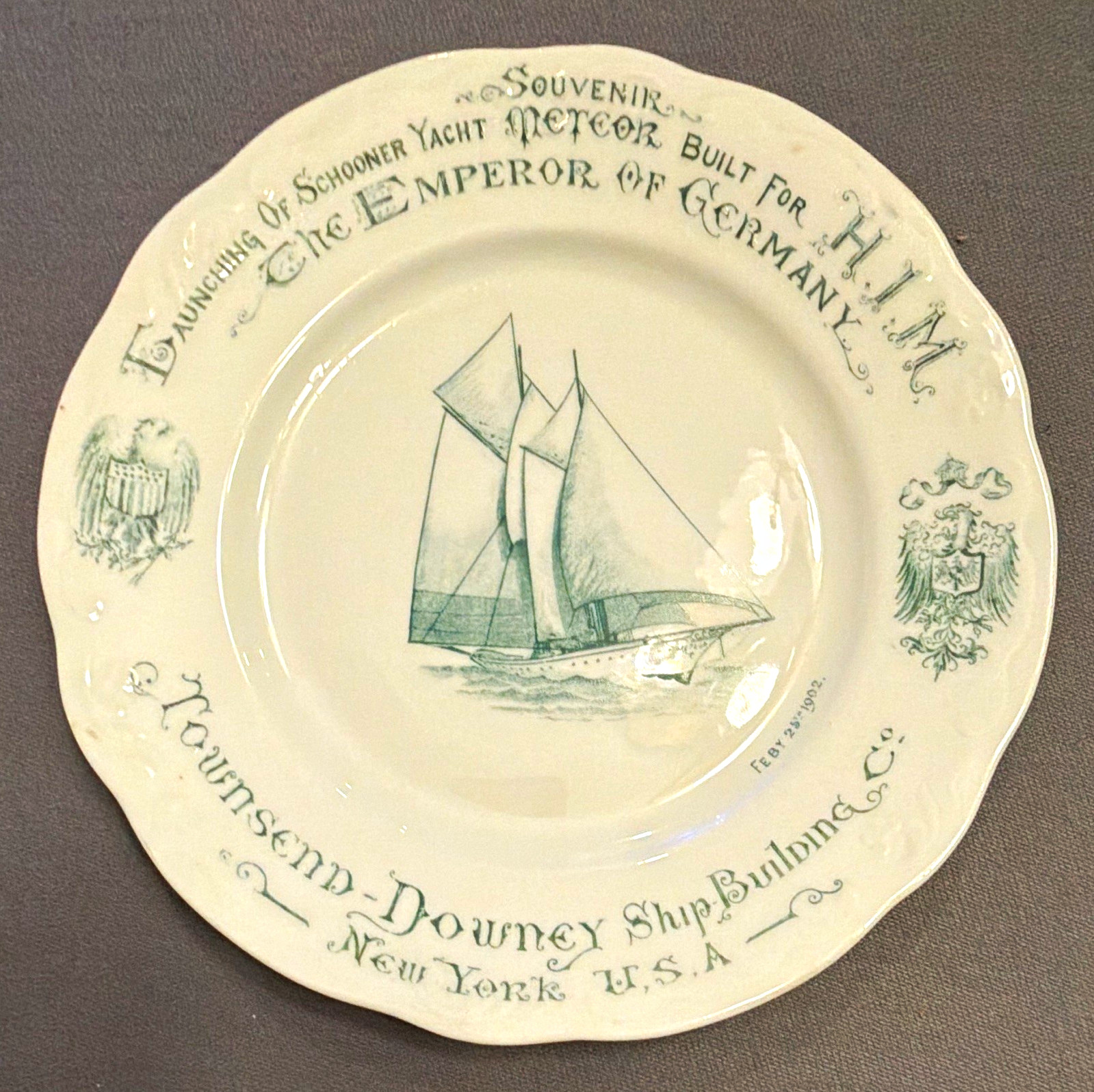 Syracuse China Souvenir Collector Plate Yacht Meteor Launching Feb 22 1909