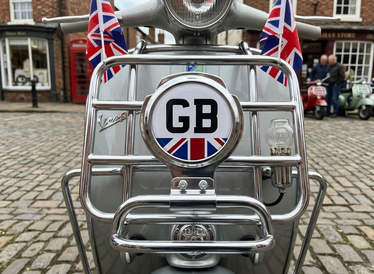 Scooter Bar Badge - GB TEXT Union Jack - FREE BRACKET & FIXINGS