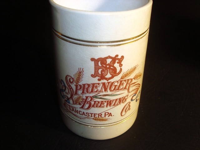 Circa 1900 Sprenger Brewing Ceramic Thuemler Mug, Lancaster, Pennsylvania Circa 1900 Sprenger Brewing Ceramic Thuemler Mug, Lancaster, Pennsylvania