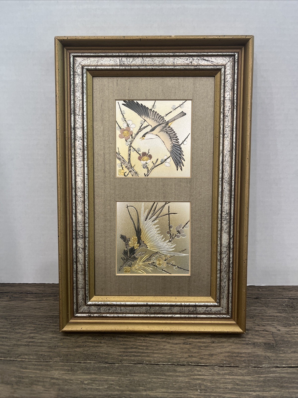 Vtg Lin-Art CHOKIN Japanese Art Bird Floral Framed Signed Numbered 802/816