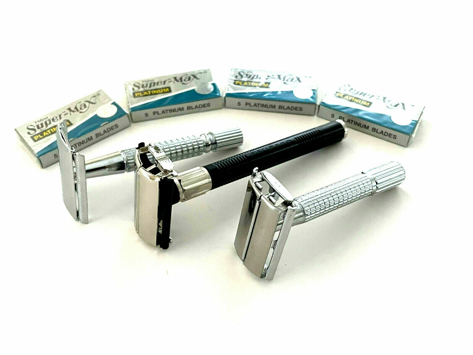3 PCS OLD FASHION VINTAGE CLASSIC SAFETY RAZORS + 20 RAZOR BLADES GIFT SET