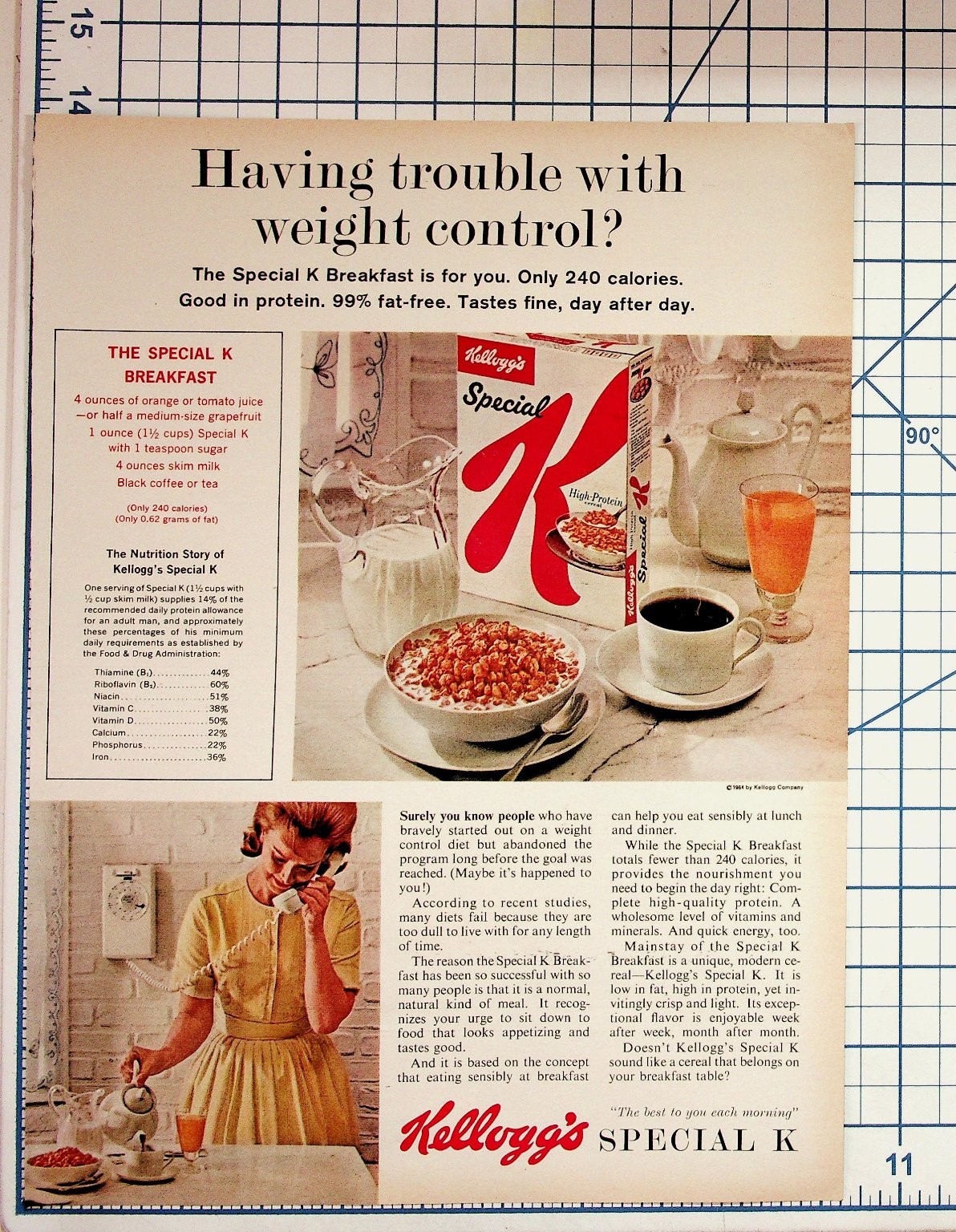 1964 Kellogg\'s Special K Cereal Vintage Magazine Ad Weight Control Diet Ephemera