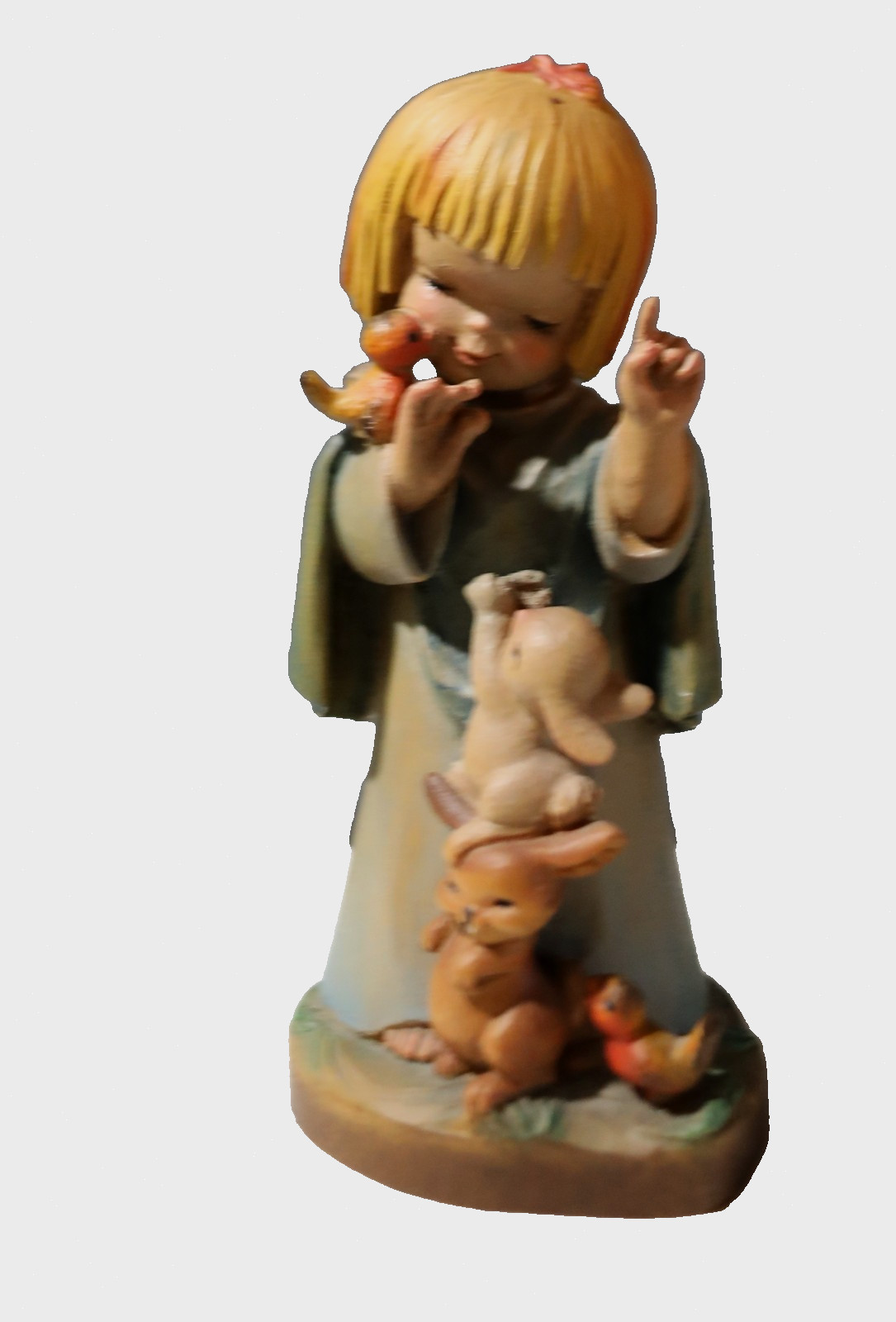 Vintage ANRI Ferrandiz Girl w/ Bunnies & Birds Wooden Figurine ITALY Vintage ANRI Ferrandiz Girl w/ Bunnies & Birds Wooden Figurine ITALY