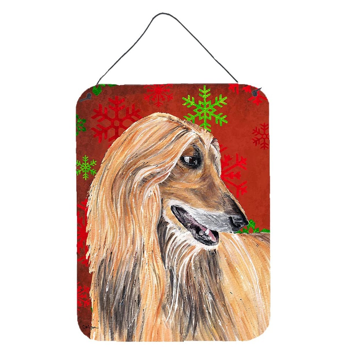 Caroline\'s Treasures SC9501DS1216 Afghan Hound Red Snowflakes Plaque 12x16