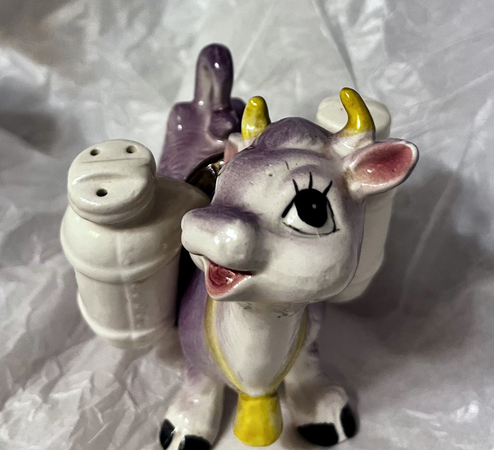Vintage Elsie The Purple Cow Salt Pepper Shaker Set Ceramic Japan Foil Label MCM Vintage Elsie The Purple Cow Salt Pepper Shaker Set Ceramic Japan Foil Label MCM
