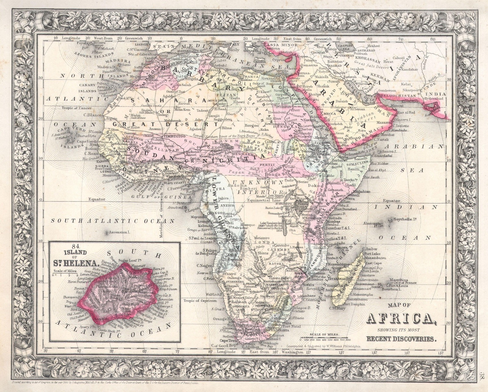 Africa 1862 Mitchell\'s Atlas Vintage Map Historical Geography Reprint Wall Art