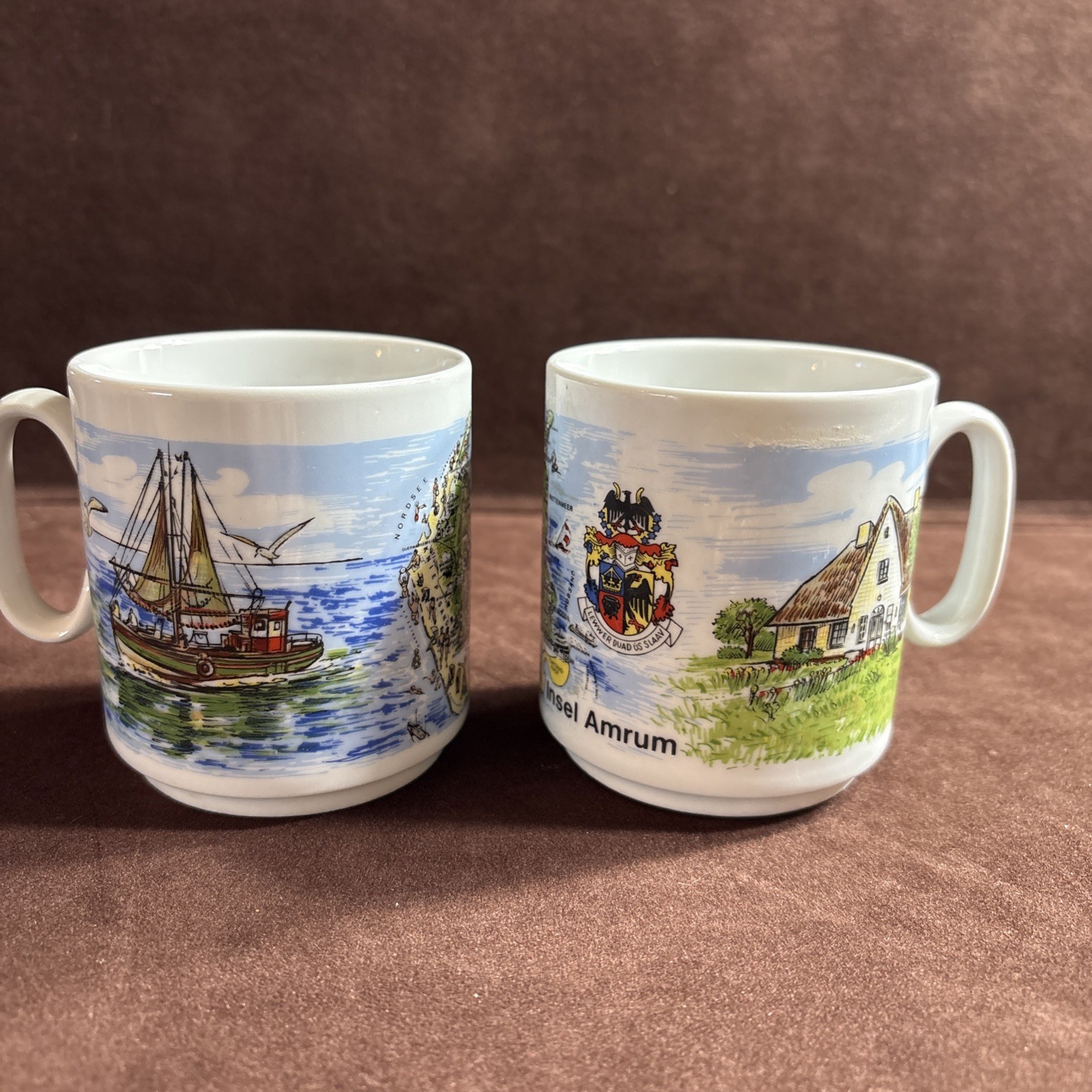 Vintage Rösler Bavaria Germany Insel Amrum Souvenir Coffee Mugs Set of 2 