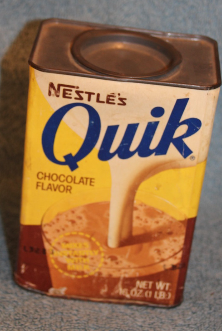 Vintage 1973 Nestlé\'s Quik Chocolate Tin 1lb Cardboard/Metal NO BUNNY Logo