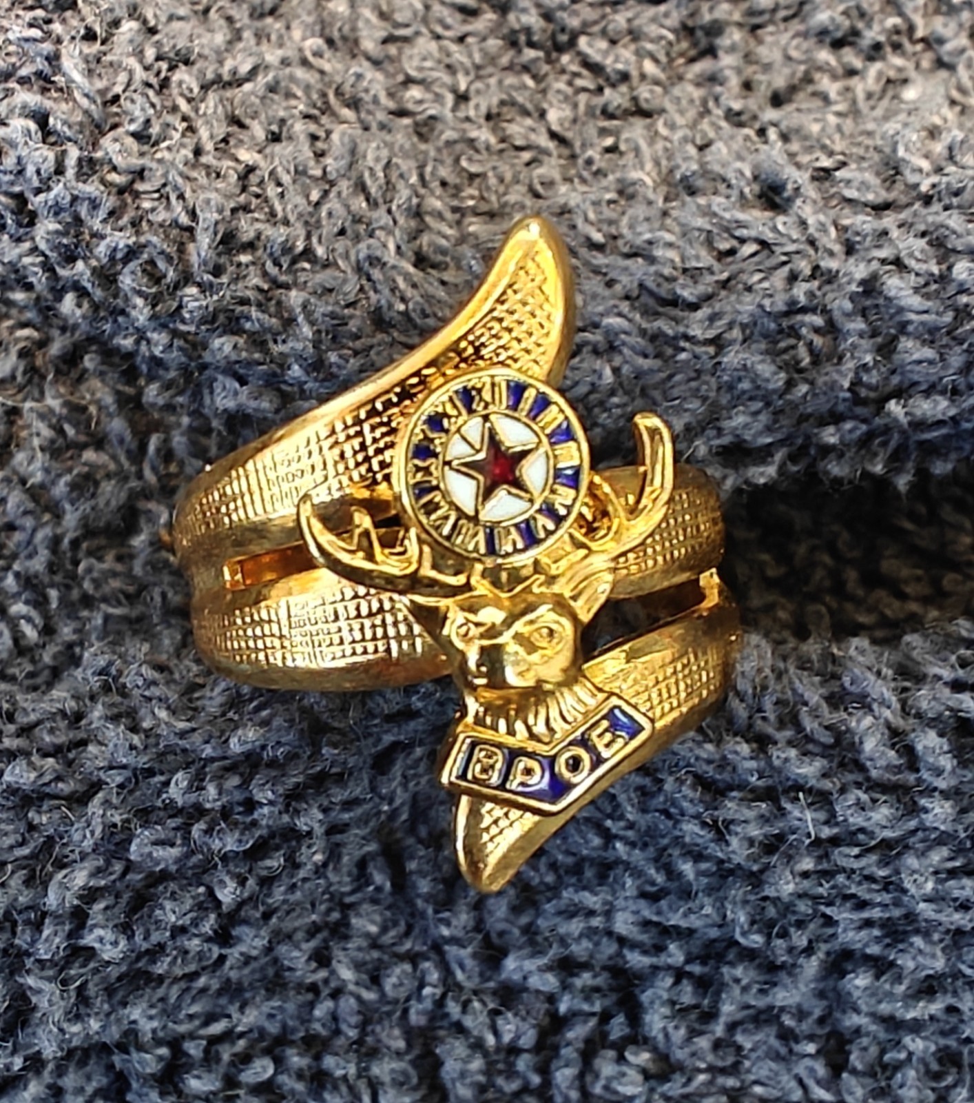 Vintage BPOE Elks Lodge Gold Tone Elk Head Ring Fraternal Jewelry Sizes 6