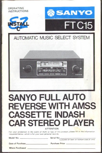 Sanyo AM FM Cassette Stereo Player FT C15 manual 1976