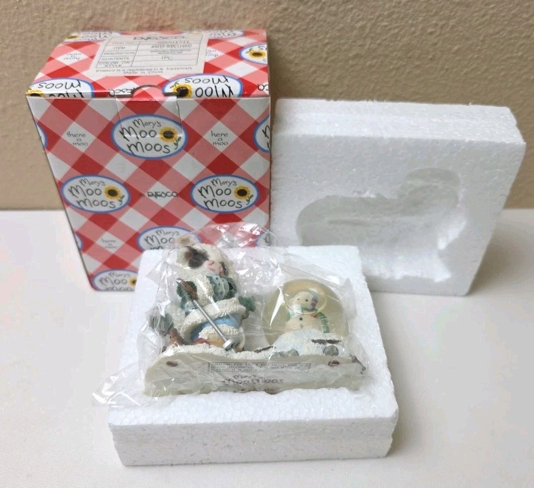 Mary’s Moo Moos Enesco Christmas Waterball Vintage Retired Ski Moo Later
