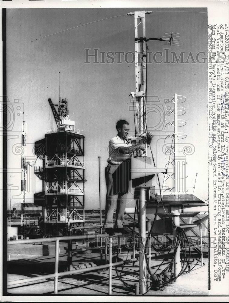 1957 Press Photo Cape Canaveral, Fla prep for satellite launch - nem03253 1957 Press Photo Cape Canaveral, Fla prep for satellite launch - nem03253