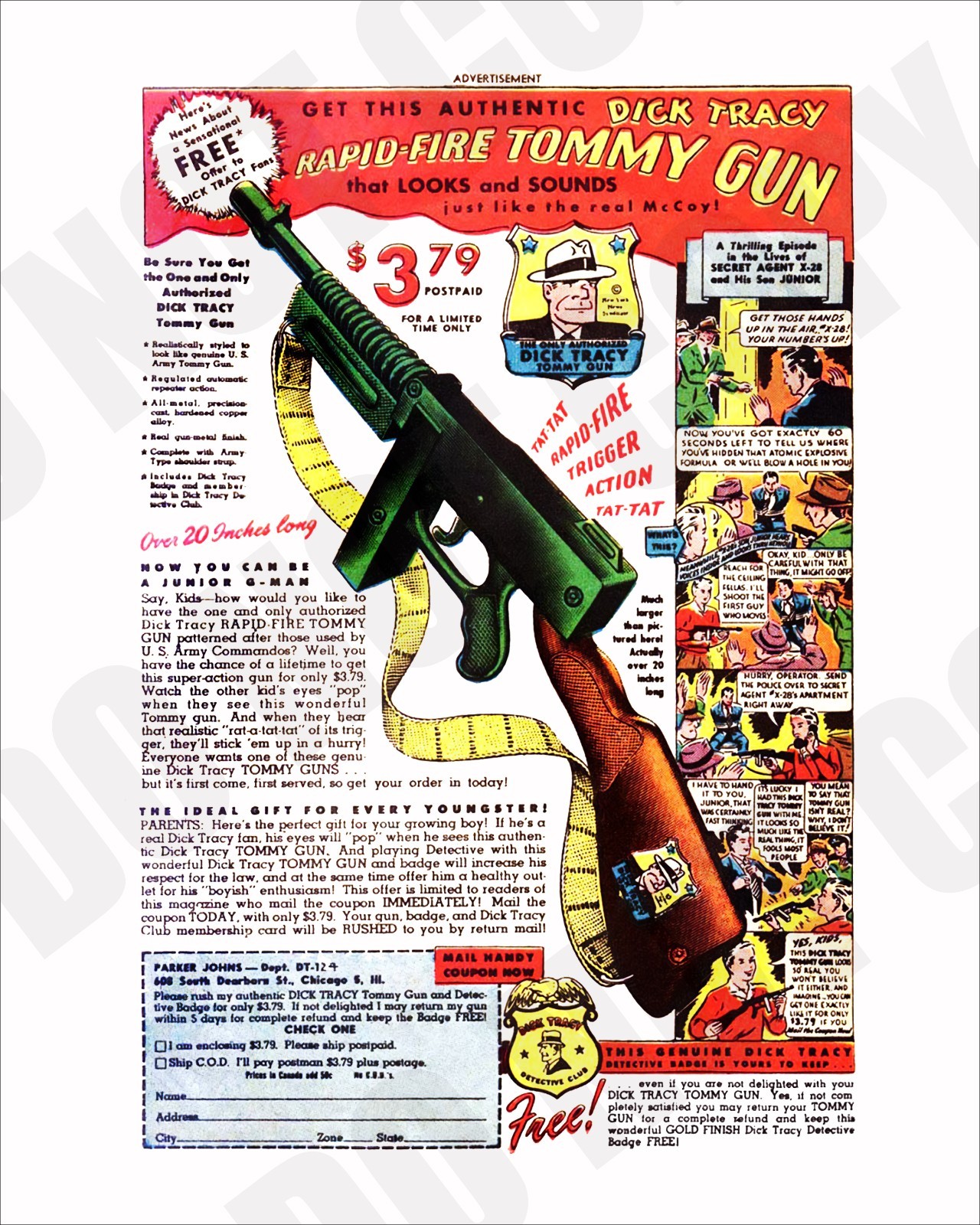 1940s Dick Tracy Rapid-Fire Tommy Machine Gun Comic Book Ad Repro 8x10 Photo